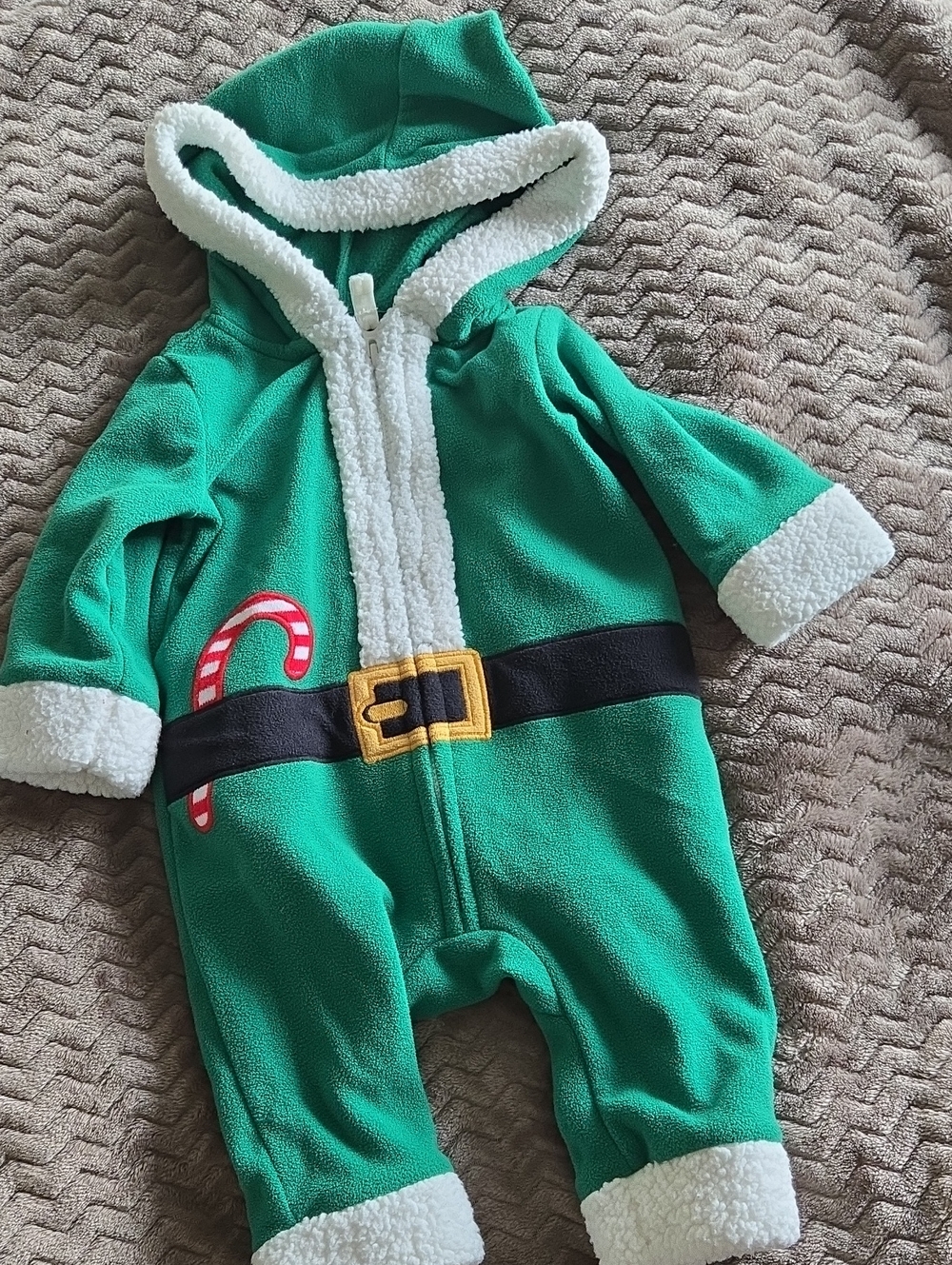 Carter's Green Holiday Elf One-Piece with White Sherpa Trim